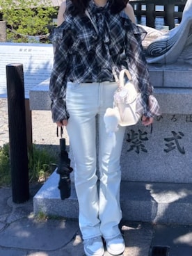 「GRL（グレイル）のアイテム（パンツ、ブルー系）」を使った、poyoさん（レディース・159cm）の春コーディネート