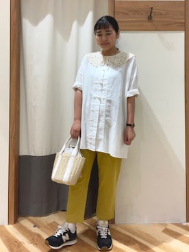 「イエロー」｜「アイテム（チュニック）」を使った、kohaku🐑さん（レディース・164cm）の夏コーディネート