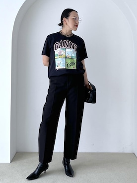 「GANNI（ガニー）の【GANNI for ADAM ET ROPE'】別注Basic Jersey TEDDY Tee（Tシャツ/カットソー、グレー系）」を使った、カワバタさん（レディース・166cm）の夏コーディネート