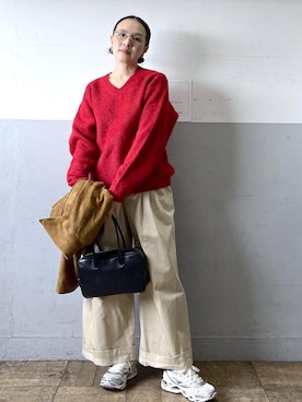 「ADAM ET ROPE'（アダムエロペ）の【MIZUNO(ミズノ)】WAVE PROPHECY LS（スニーカー）」を使った、カワバタさん（レディース・166cm）の冬コーディネート