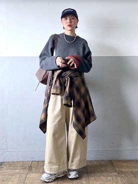 「アイテム（チノパンツ）」を使った、カワバタさん（レディース・166cm）の秋コーディネート