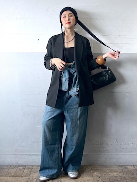 「アイテム（つなぎ/オールインワン）」を使った、カワバタさん（レディース・166cm）の秋コーディネート