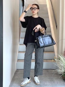 「ADAM ET ROPE'（アダムエロペ）の【PFT】P Tote Bag（トートバッグ、ブラック系）」を使った、カワバタさん（レディース・166cm）の夏コーディネート