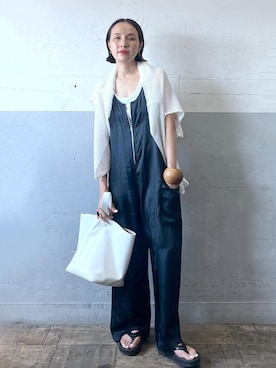 「アイテム（オールインワン・サロペット、ブルー系）」を使った、カワバタさん（レディース・166cm）の夏コーディネート