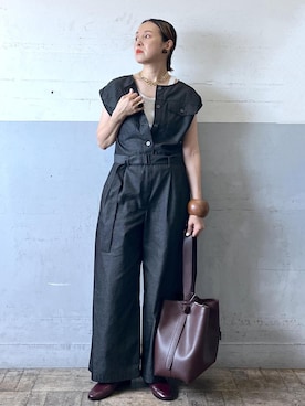 「ナチュラル」｜「アイテム（つなぎ/オールインワン）」を使った、カワバタさん（レディース・166cm）の夏コーディネート