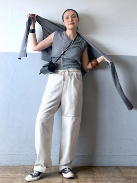 「アイテム（ニット/セーター）」を使った、カワバタさん（レディース・166cm・50代）の夏コーディネート