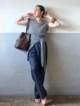 「アイテム（ニット/セーター）」を使った、カワバタさん（レディース・166cm・40代）の夏コーディネート