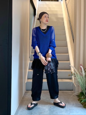 「GANNI（ガニー）の【GANNI for ADAM ET ROPE'】Re-Tech Logo Print Mini Tote（ショルダーバッグ、ブラック系）」を使った、カワバタさん（レディース・166cm）の夏コーディネート