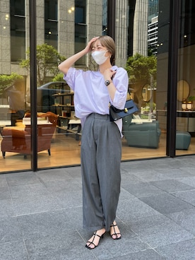 「パープル×黒」｜「アイテム（シャツ/ブラウス）」を使った、karinさん（レディース・168cm）の夏コーディネート