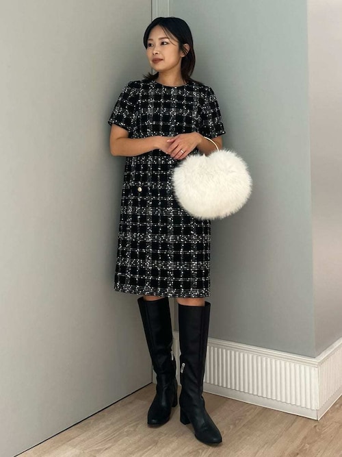 セール】ハーフスリーブツイードミニワンピース（ワンピース