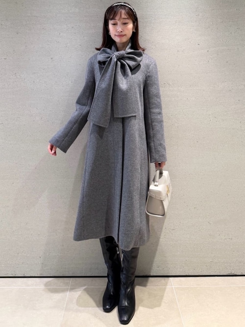 リボンストール付きノーカラーコート（ノーカラージャケット