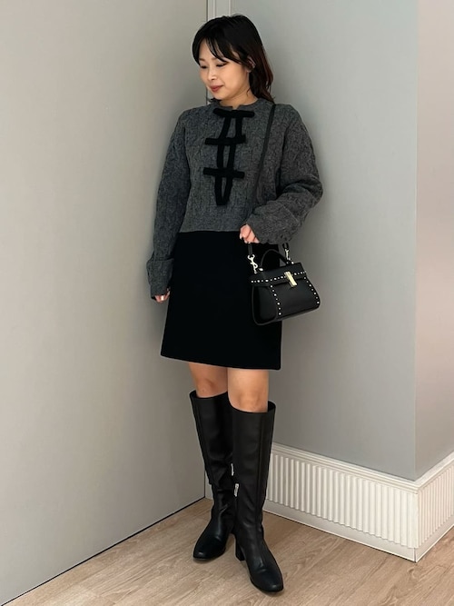 CELFORD（セルフォード）リボンモチーフケーブルニットプルオーバーグレー36 リボンモチーフケーブルニットプルオーバー(ニットプルオーバー