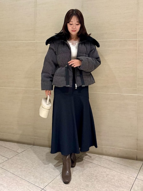 ファー襟付きツイードショートコート（ダウンジャケット/コート