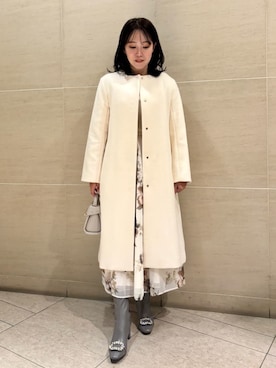 「アイテム（ノーカラーコート、ホワイト系）」を使った、CELFORDさん（レディース・158cm）の秋コーディネート