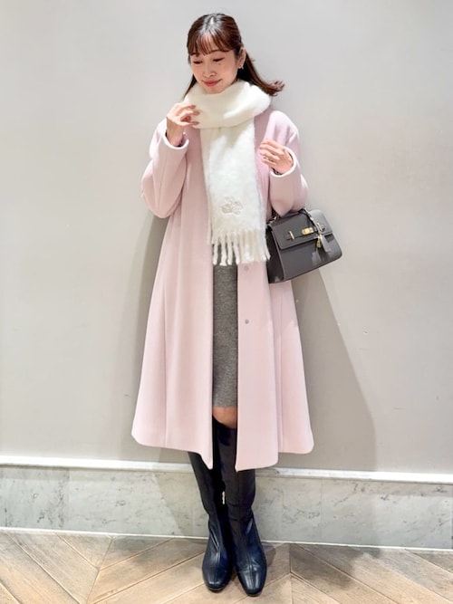 美品 CELFORD カシミヤ混ノーカラーコート ロング ピンク 36 セルフォードカシミア混ノーカラーコート CELFORD セルフォード ピンク