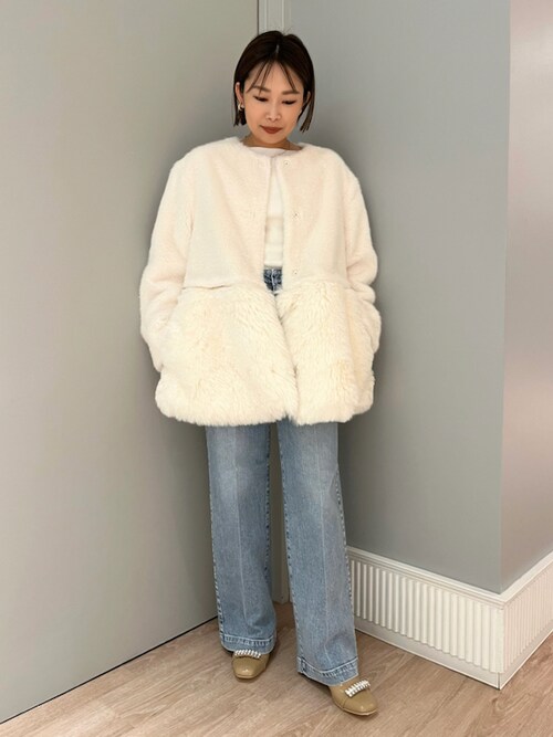 セルフォード　裾ファーブルゾン　　コート　ノーカラー　オフホワイト 裾ファーブルゾン(ジャケット・ブルゾン)｜OUTER（アウター