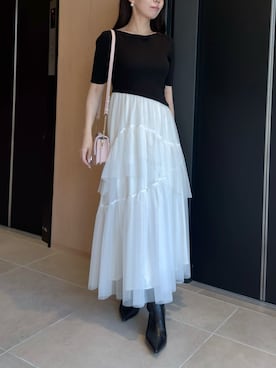 「CELFORD（セルフォード）のニットドッキングラッフルワンピース（ワンピース、ブラック系）」を使った、CELFORDさんの夏コーディネート
