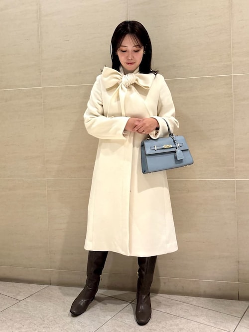 リボンストール付きノーカラーコート（ノーカラージャケット