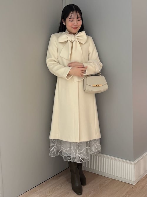 リボンストール付きノーカラーコート（ノーカラージャケット