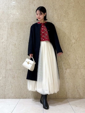 「アイテム（ノーカラーコート）」を使った、CELFORDさん（レディース・161cm）の秋コーディネート