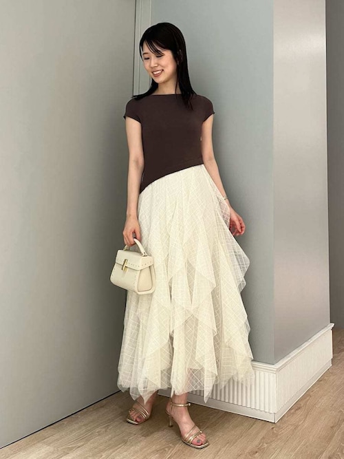 M. ラッフルスカートニットドッキングワンピ 36 タグ付き新品 ラッフルスカートニットドッキングワンピ（マキシ丈/ロング
