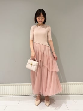 「CELFORD（セルフォード）のニットドッキングラッフルワンピース（ワンピース、ピンク系）」を使った、CELFORDさんの夏コーディネート