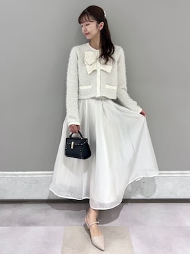 未使用 セルフォード ノーカラー ペプラムヘム ツイードジャケット 38ホワイト CELFORD（セルフォード）の「ツイードペプラムジャケット（ノー