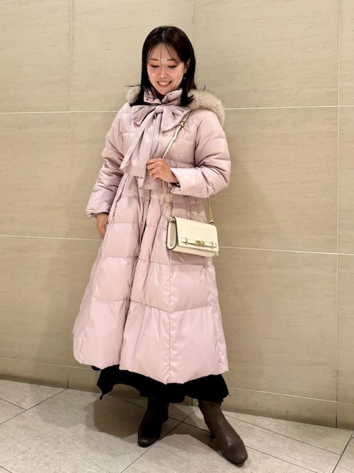 セール】フードリボンロングダウンコート（ダウンジャケット/コート