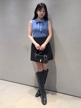 「CELFORD（セルフォード）のケーブルデザイン柄ポロ襟ニットトップス（ニット/セーター、ブルー系）」を使った、CELFORDさんの夏コーディネート