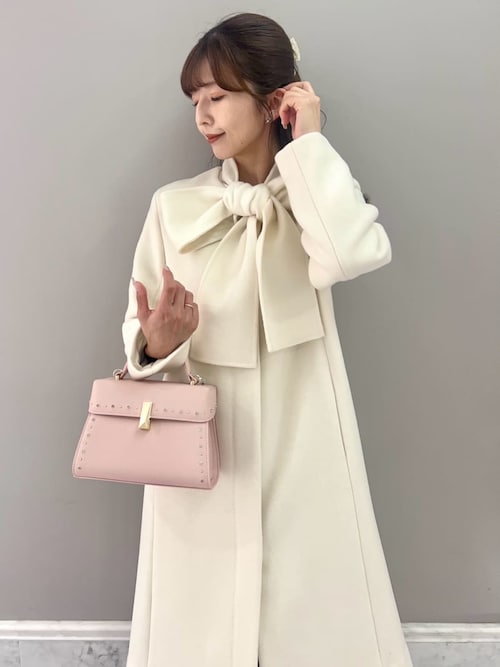 リボンストール付きノーカラーコート（ノーカラージャケット