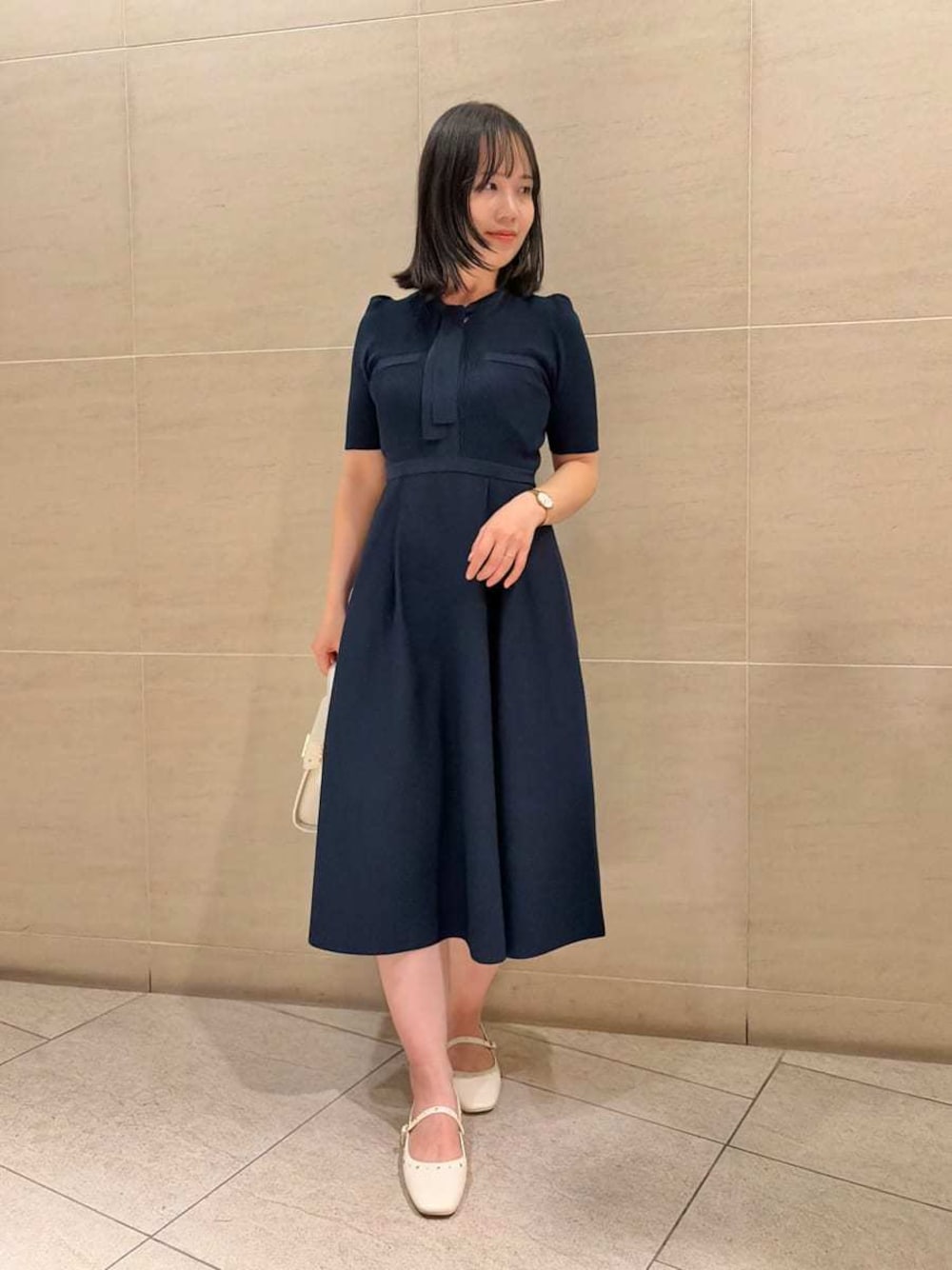UVカット】【洗える】ボウタイニットワンピースを使った人気