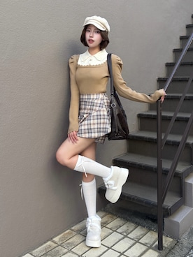 「アイテム（キャスケット）」を使った、naさん（レディース・160cm）の秋コーディネート