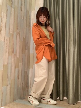 「Green　Parks（グリーンパークス）のドビーワークパンツ（その他パンツ）」を使った、renaさん（レディース・158cm）の春コーディネート