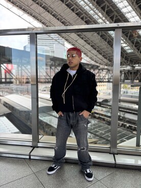 「DANKE SCHON（ダンケシェーン）のアイテム（パーカー）」を使った、田中理登さん（メンズ・164cm）の冬コーディネート