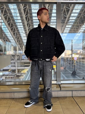 「DANKE SCHON（ダンケシェーン）のアイテム（デニムジャケット）」を使った、田中理登さん（メンズ・164cm）の冬コーディネート