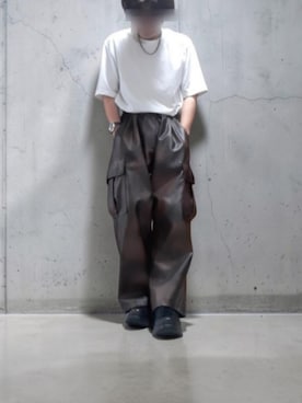 「GU（ジーユー）のアイテム（Tシャツ/カットソー、ホワイト系）」を使った、Konさん（メンズ・165cm）の夏コーディネート