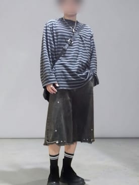 「ADRER（アドラー）のextra quality wide sleeve (over size) long-T / エクストラクオリティワイドスリーブ(オーバーサイズ)ロンT（Tシャツ/カットソー、グレー系）」を使った、Konさん（メンズ・165cm）の秋コーディネート