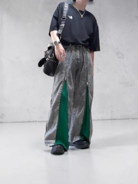 「WESTSEA（ウエストシー）のTASOGARE GIRL ポンチ 半袖TEE 接触冷感（Tシャツ/カットソー、ブラック系）」を使った、Konさん（メンズ・165cm）の夏コーディネート