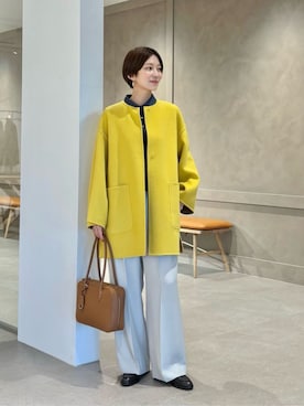 「UNITED ARROWS（ユナイテッドアローズ）のバイカラー リバー ミドルコート（その他アウター、イエロー系）」を使った、仲（naka）さん（レディース・163cm）の夏コーディネート