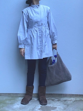 「アイテム（シャツワンピース）」を使った、ヤスカタフクさん（レディース・166cm）の冬コーディネート