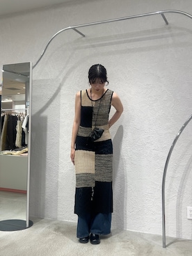 「KBF（ケイビーエフ）のパッチワークニットワンピース（ワンピース、ベージュ系）」を使った、ゆちさん（レディース・170cm）の夏コーディネート