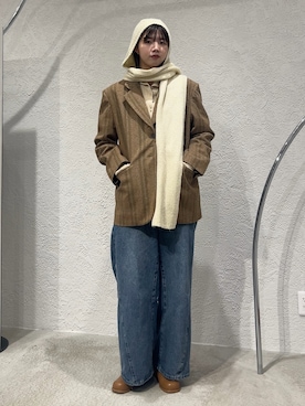 「アイテム（テーラードジャケット、レッド系）」を使った、ゆちさん（レディース・170cm）の冬コーディネート