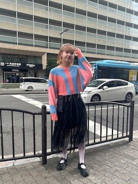 「KBF（ケイビーエフ）のポケットベルトSETチュールスカート（スカート）」を使った、ゆちさん（レディース・170cm）の夏コーディネート
