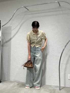 「KBF（ケイビーエフ）のWIDEレッグアジャストデニム（デニムパンツ、ブルー系）」を使った、ゆちさん（レディース・170cm）の夏コーディネート