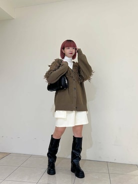 「KBF（ケイビーエフ）のカバーデザインロングブーツ（ブーツ）」を使った、ゆちさん（レディース・170cm）の秋コーディネート