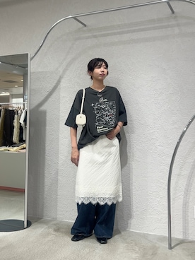 「KBF（ケイビーエフ）のWIDEレッグアジャストデニム（デニムパンツ、ブルー系）」を使った、ゆちさん（レディース・170cm）の夏コーディネート