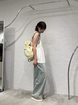 「KBF（ケイビーエフ）のタックフレアビスチェ（その他トップス、ホワイト系）」を使った、ゆちさん（レディース・170cm）の夏コーディネート