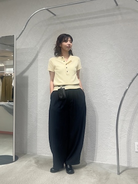 「KBF（ケイビーエフ）のリネンミックスWIDEコクーンパンツ（その他パンツ、ブルー系）」を使った、ゆちさん（レディース・170cm）の夏コーディネート