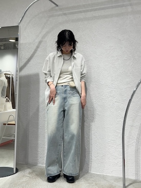 「KBF（ケイビーエフ）のWIDEレッグアジャストデニム（デニムパンツ、ブルー系）」を使った、ゆちさん（レディース・170cm）の春コーディネート