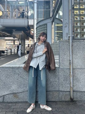 「KBF（ケイビーエフ）のウォッシュドサファリジャケット（その他アウター）」を使った、ゆちさん（レディース・170cm）の冬コーディネート